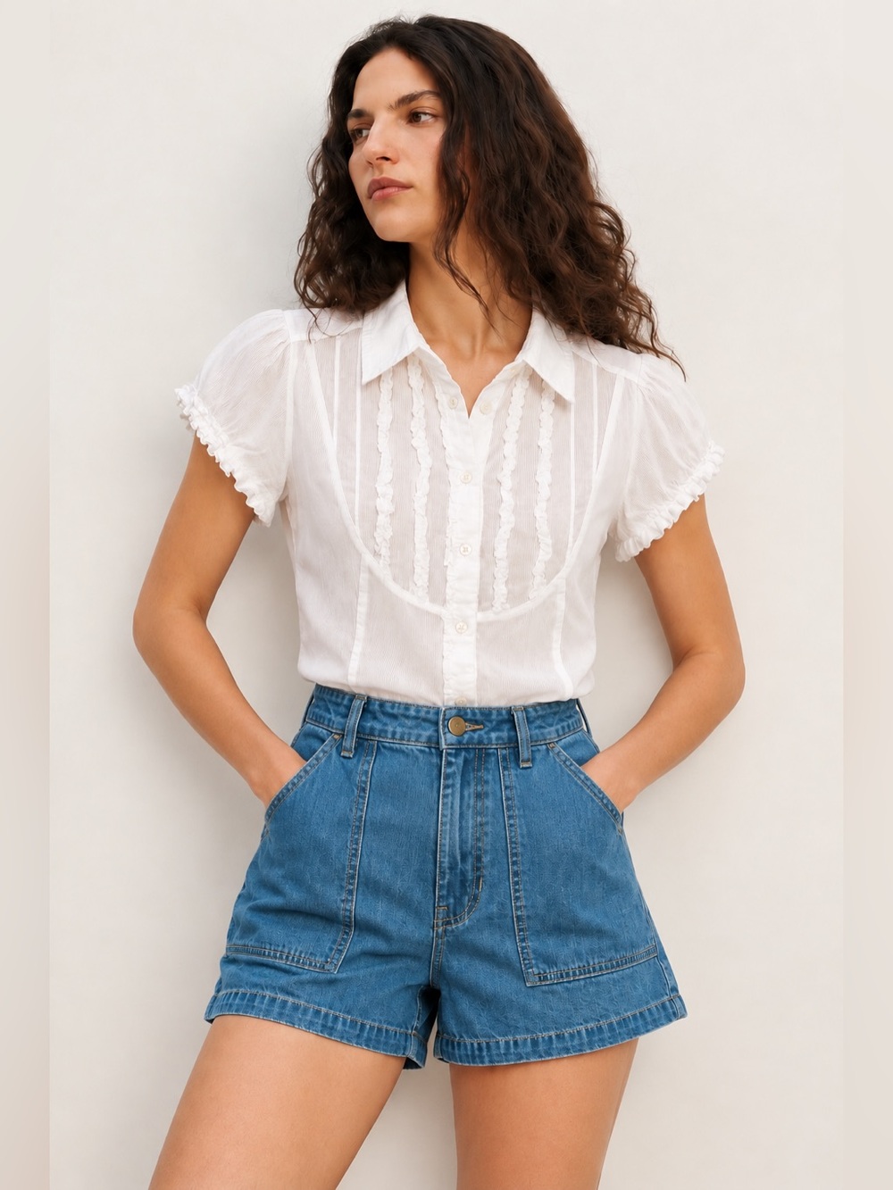 Faded Glory white semi sheer short sleeve blouse